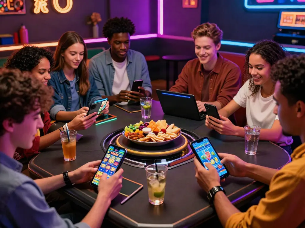 Friends enjoying the excitement of slot88 gaming together in a lively setting