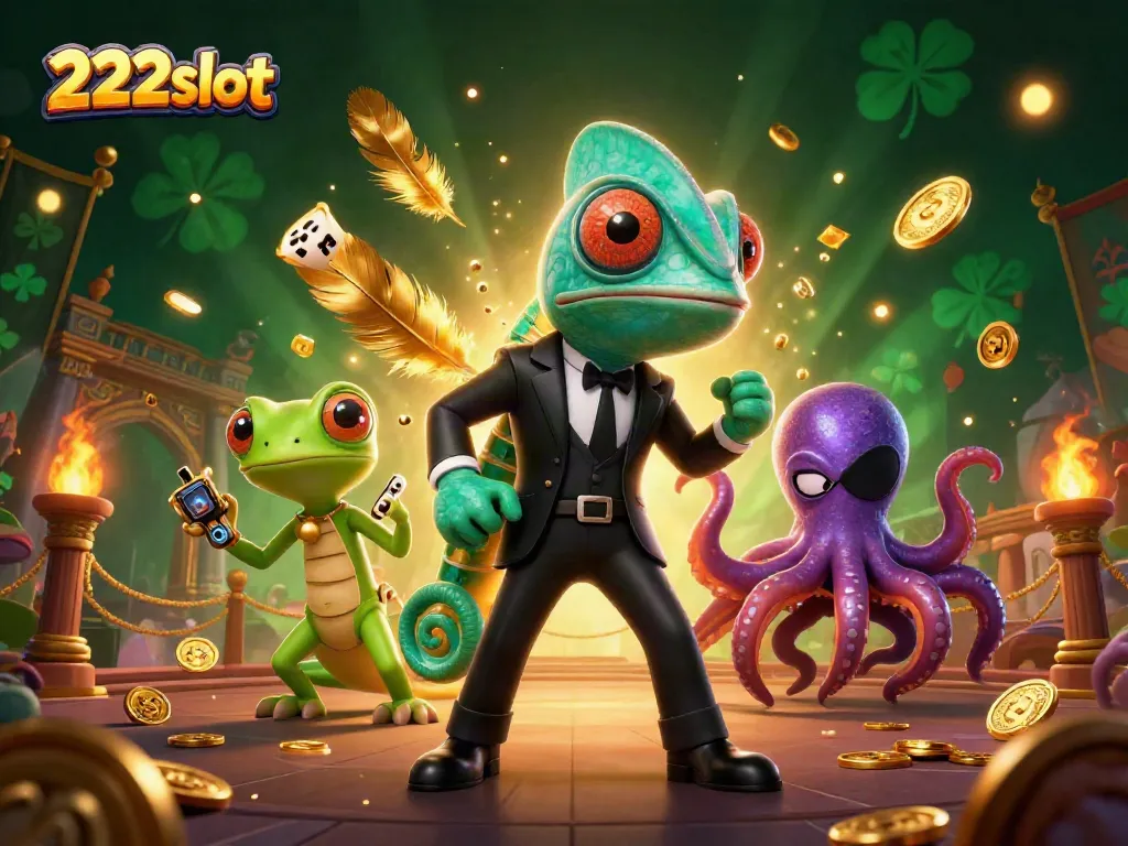 Permainan slot di 222slot menyajikan chameleon agen rahasia dan teman gecko yang canggih.