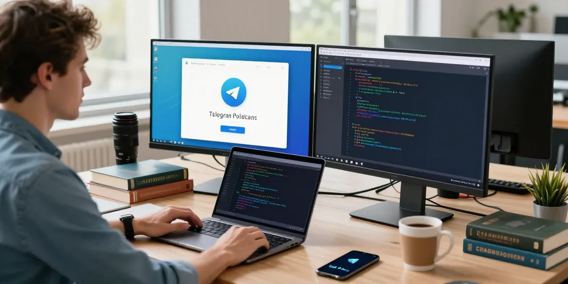 Focused developer using 纸飞机中文版 on dual monitors in a modern tech workspace.