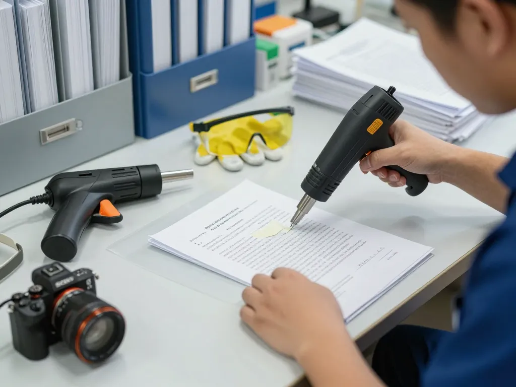 Peeling off bóc sổ đỏ ép plastic in a professional workshop with careful handling and tools for document restoration