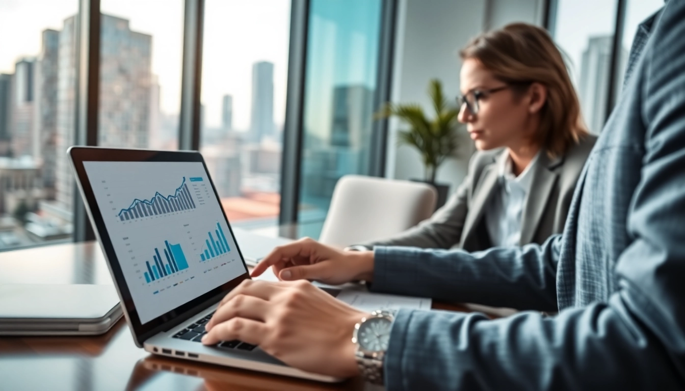 Analyze real estate finance trends with a professional consultant in a modern office setting.