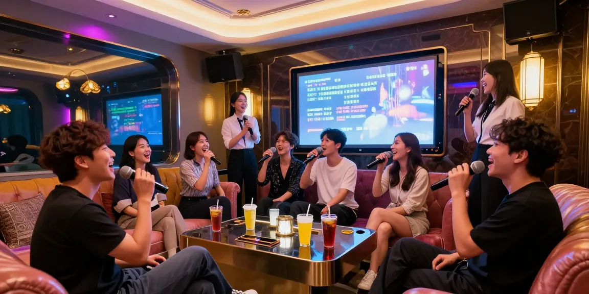 Engaged group enjoying 인천쓰리노 karaoke night with vibrant atmosphere and luxury.