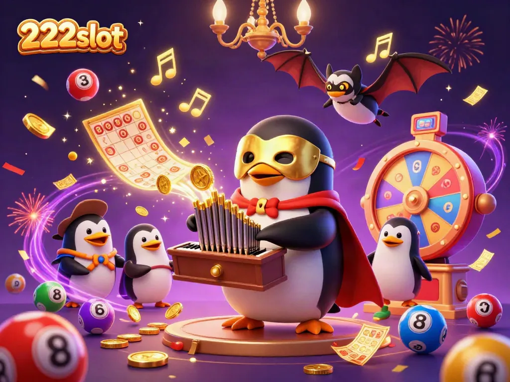 Gambarkan pengalaman bermain 222slot dengan karakter unik, koin emas, dan elemen permainan berwarna-warni.