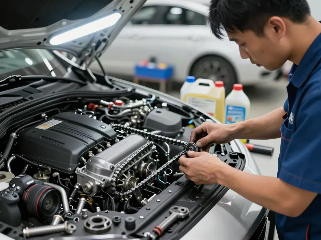 Professioneller BMW Steuerkettenwechsel in Hannover durch Techniker mit hochwertigen Werkzeugen.
