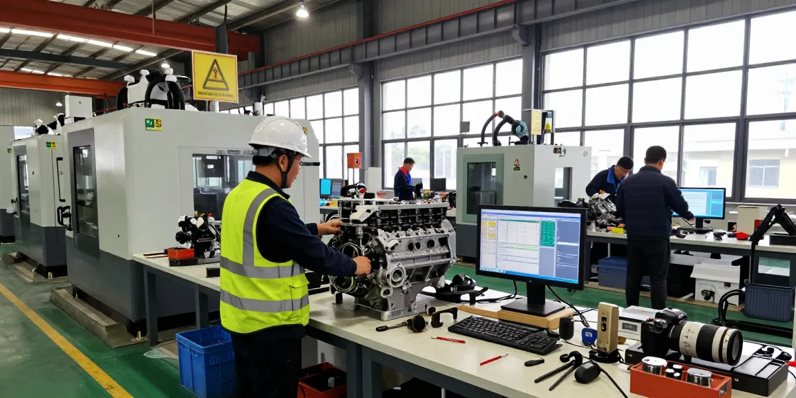 NAGA2000 engine component inspection in a busy industrial factory.