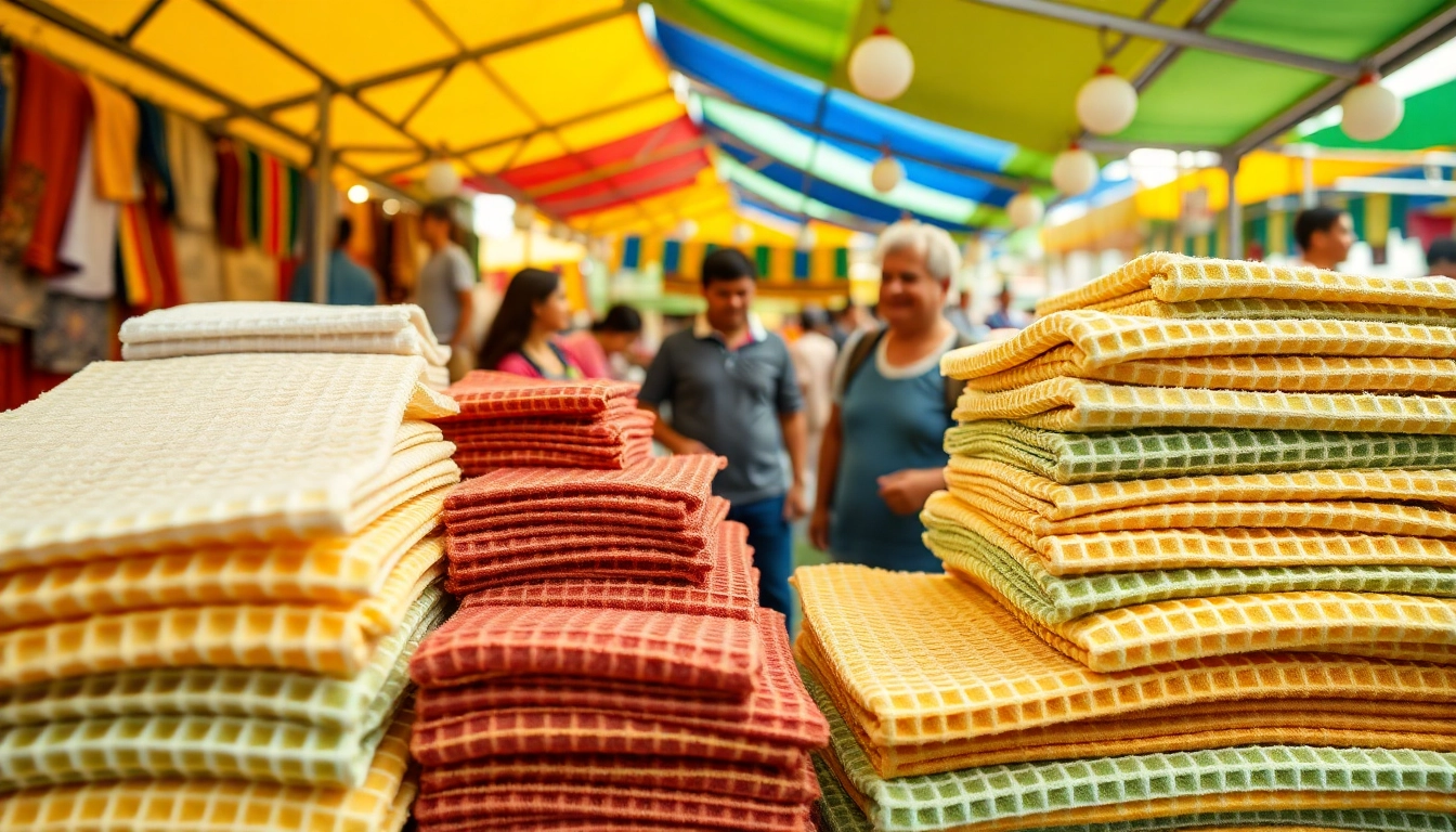 Koop goedkope wafelkatoen in een kleurrijke markt vol sfeer en textuur.