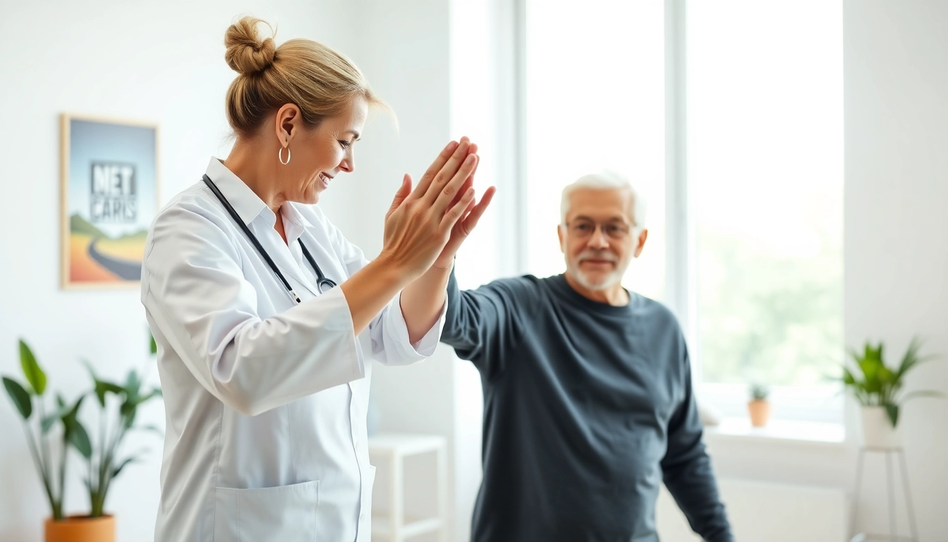 Senior physiotherapy edmonton session showing a therapist supporting an elderly patient.