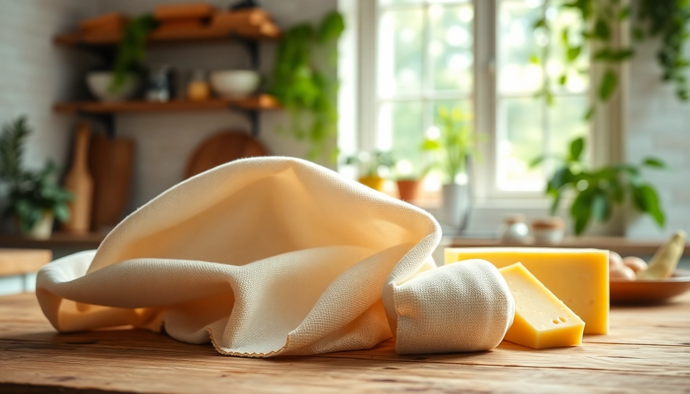 Gebruik van kaasdoek voor het maken van verse kaas in een rustieke keuken.