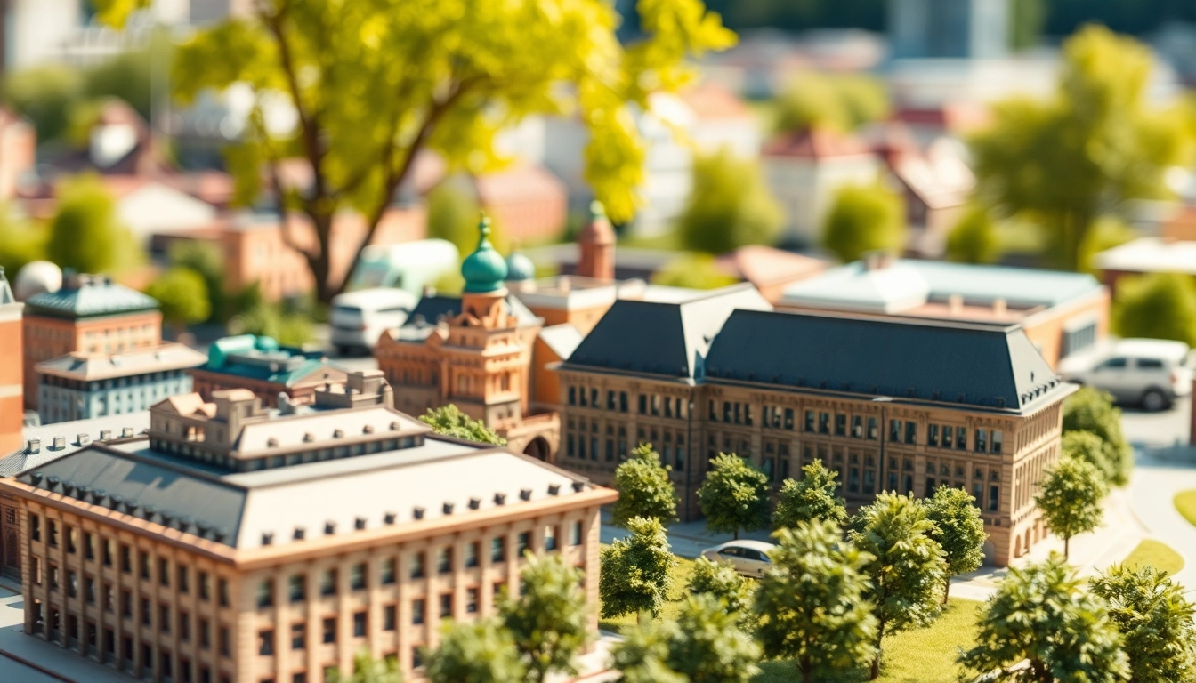 Architekturmodellbau Potsdam mit detailgetreuem Stadtmodell und lebhafter Umgebung.
