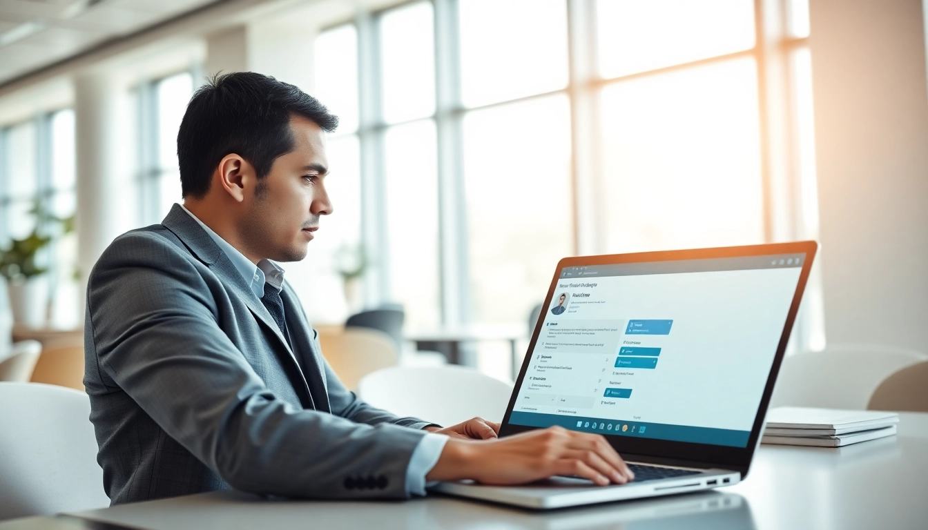 Extract emails from LinkedIn profiles using a professional setting with a businessperson on a laptop.