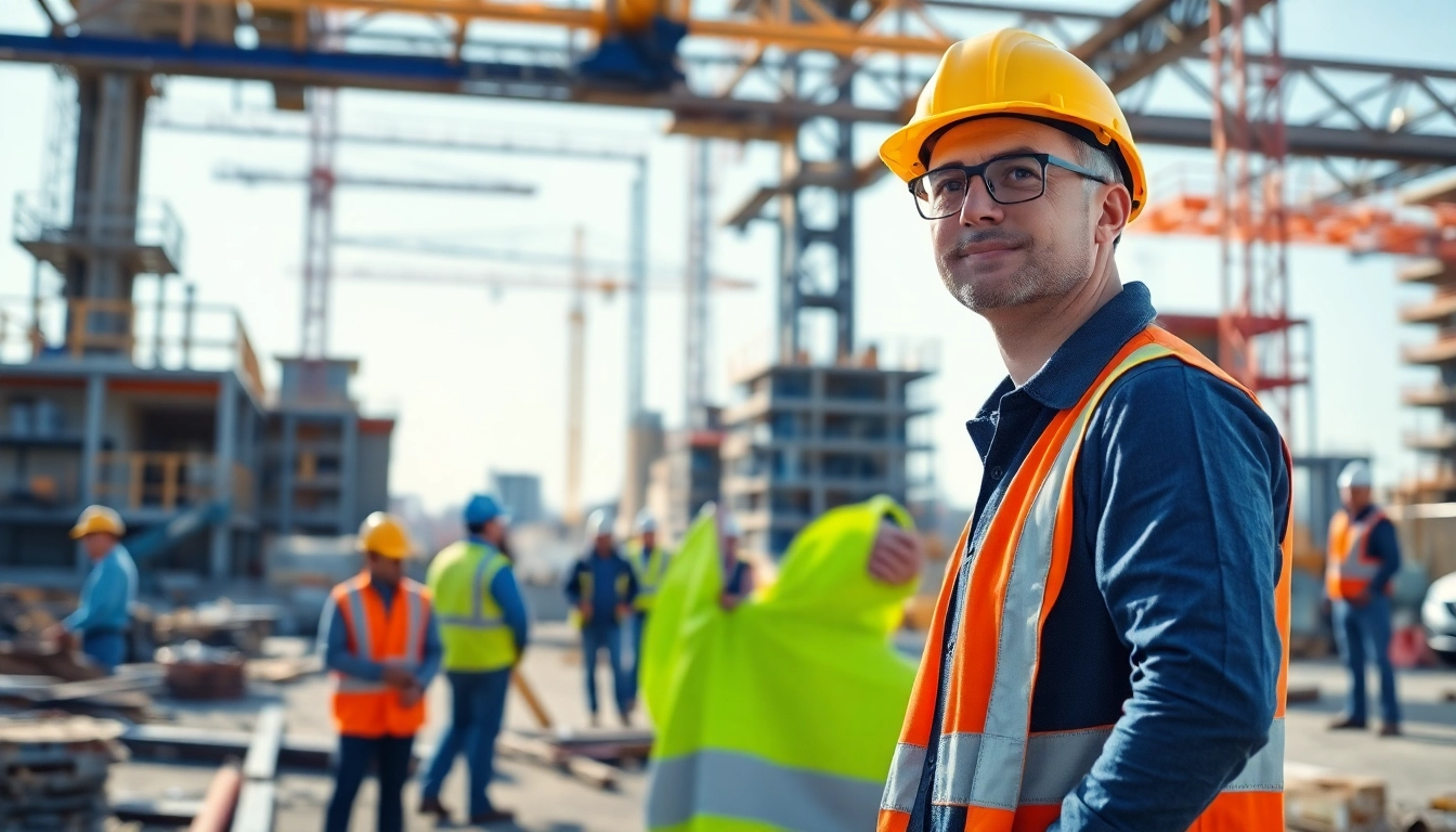 A Manhattan Construction Manager leading a team on a busy construction site, showcasing leadership and collaboration.