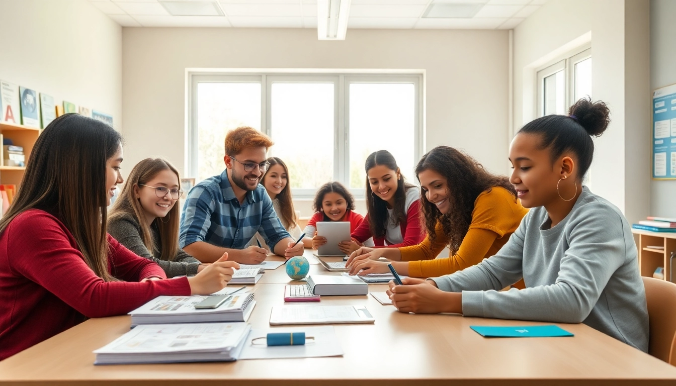 Empowering education environment with diverse students engaged in collaborative learning activities.