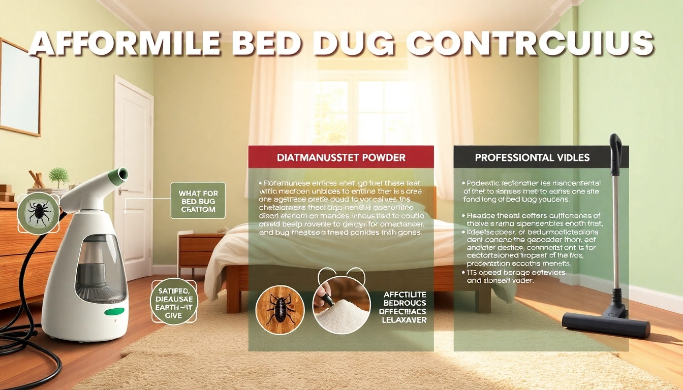 Infographic depicting affordable bed bug control strategies with DIY remedies and professional treatment.