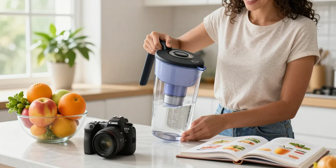 AQUA CREST Magnesium Water Filter in a bright kitchen scene promoting health and wellness.