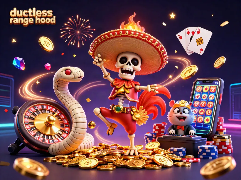 Celebrate with a dazzling ductless range hood illustration showcasing vibrant casino action.