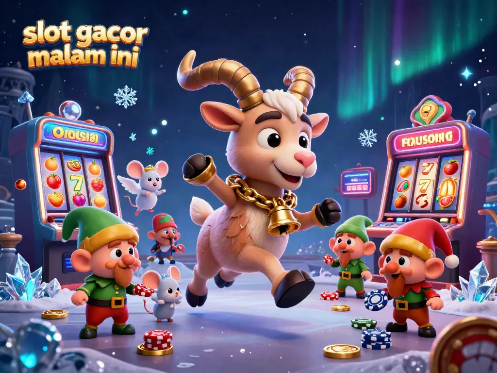 Slot gacor malam ini menampilkan ilustrasi kasino dengan karakter unik dan mesin slot berkilau.