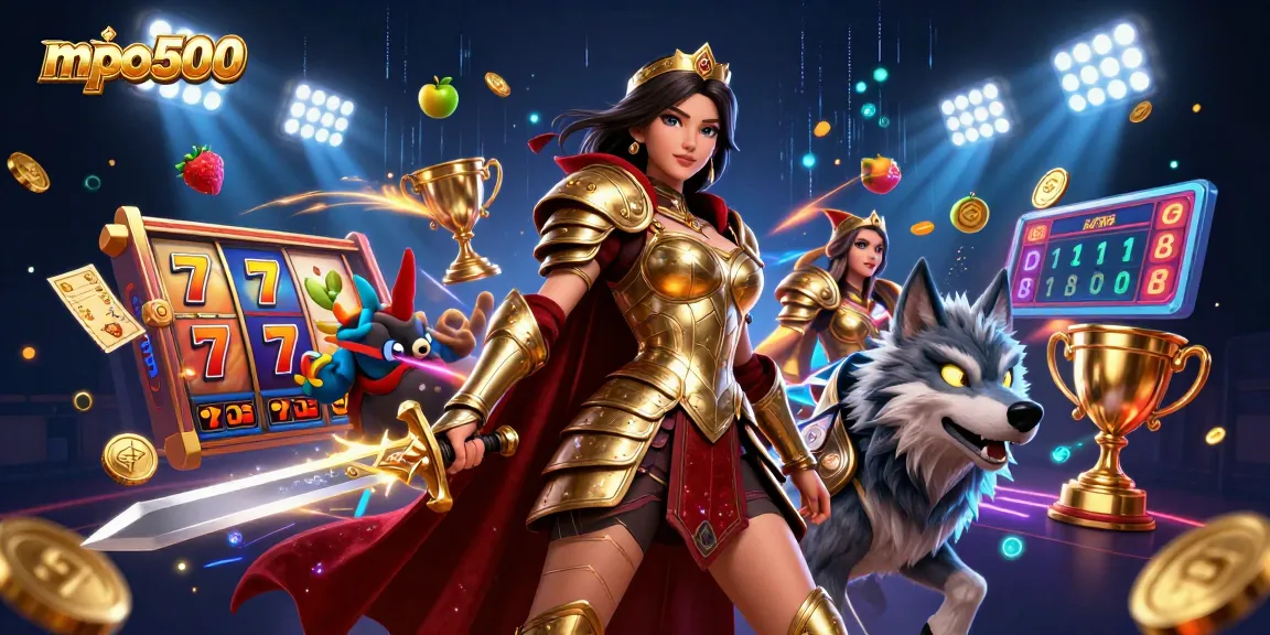 Experience thrilling gameplay at mpo500 with a stunning warrior queen and her glowing wolf companion.