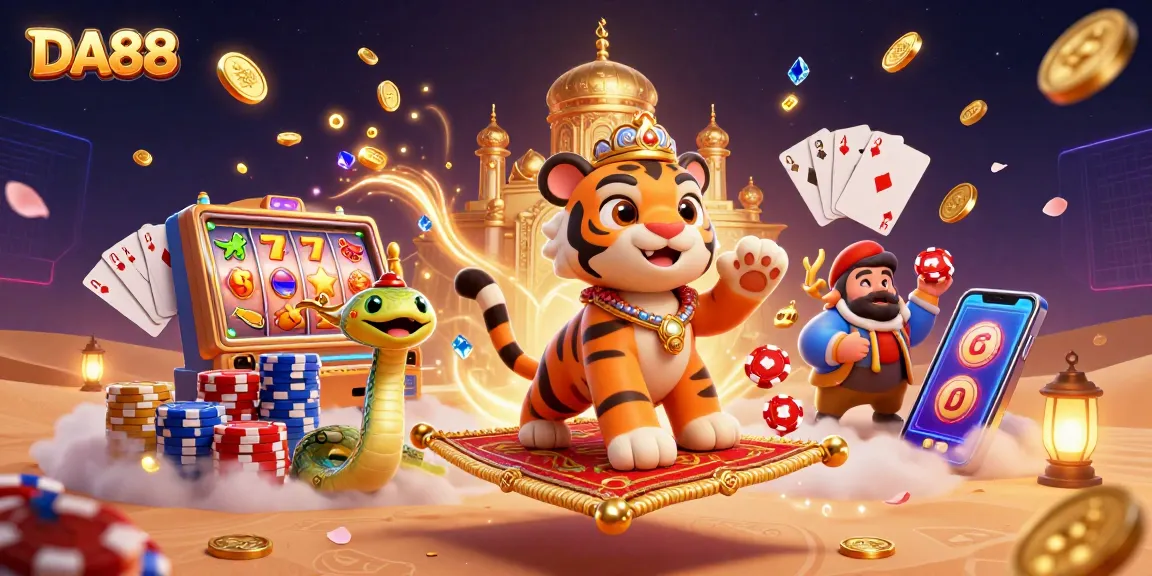 Spin the reels with DA88, as the tiger sultan and genie snake unveil winning treasures!