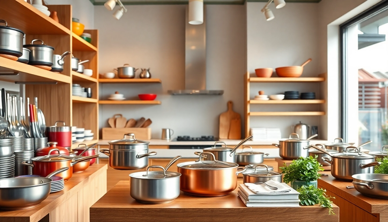 Shop quality kitchenware Auckland with a variety of premium pots, pans, and utensils on display.
