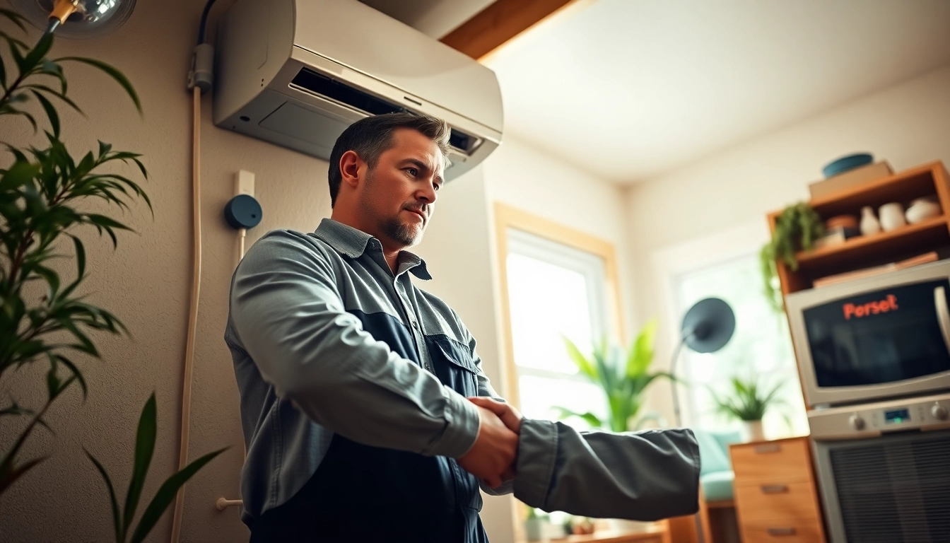 Technician inspecting an energy-efficient HVAC system ensuring optimal performance and comfort.