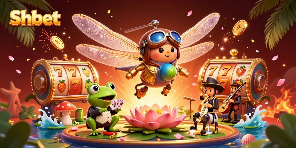 Shbet showcases a vibrant 3D casino scene with dazzling slot reels and a lively atmosphere.