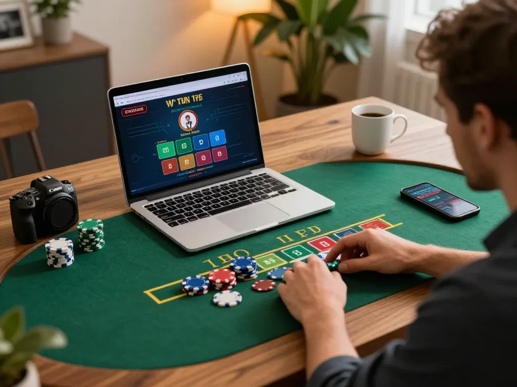 Engaged player at TRANG CHỦ AE888 enjoying live blackjack in a cozy home setting.