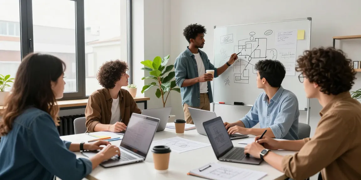 Young entrepreneurs collaborating in a bright co-working space at https://www.startsomethingpc.com, emphasizing innovation and teamwork.