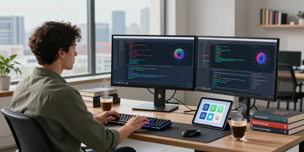 open claw development workspace with multiple monitors showcasing AI code and productivity tools