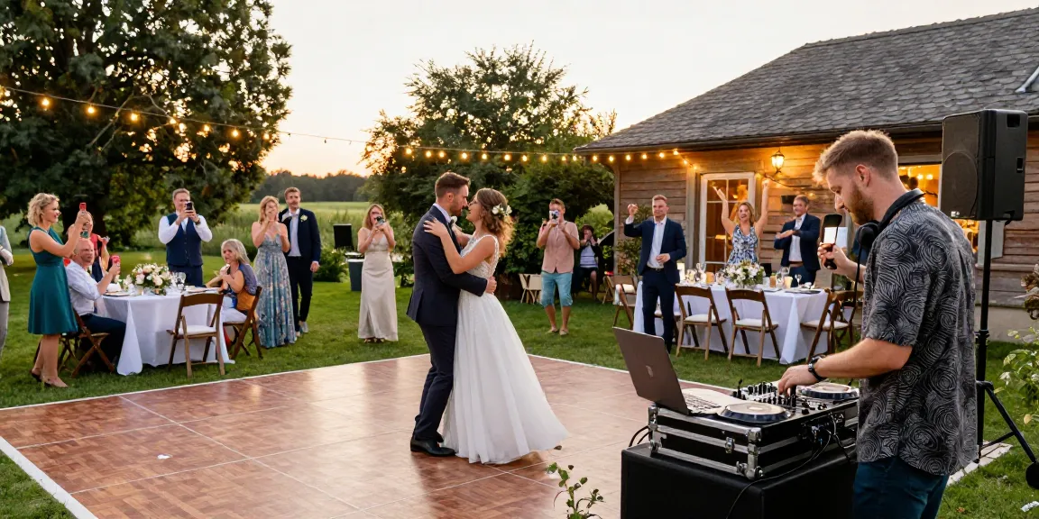 Hochzeit DJ Brandenburg auf einer malerischen Hochzeitsfeier mit tanzenden Gästen unter Lichtern