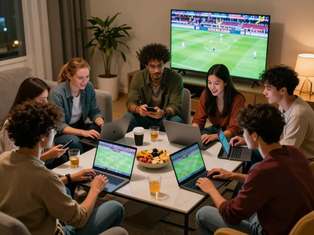 Friends engaging in sports betting at home using Fun88 com for an exciting game night.