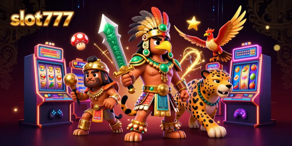 Slot777 memberikan pengalaman bermain dengan karakter pejuang Aztec dan mesin slot berharga emas.