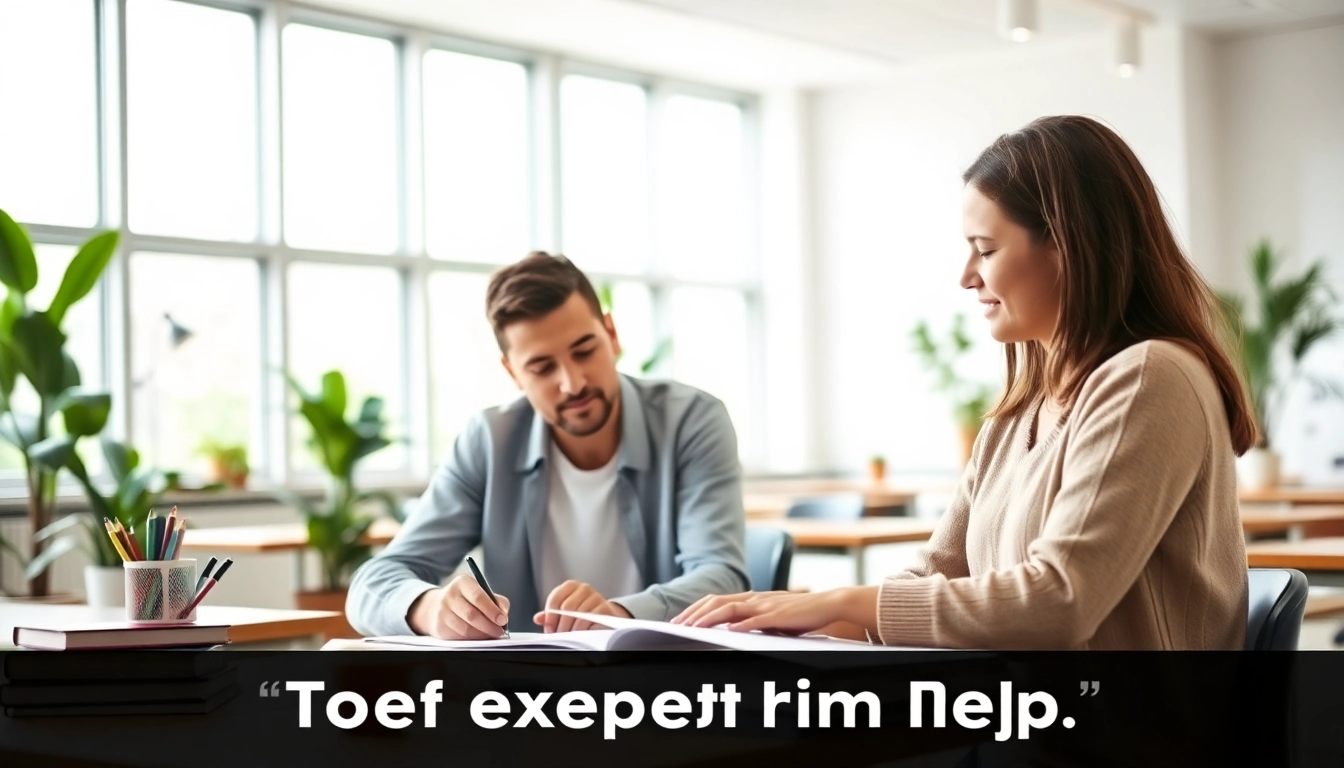 Providing toefl expert help in a bright classroom with a supportive tutor.