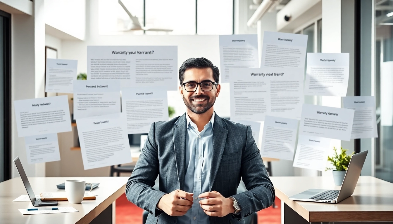 Showcasing an expert led warranty company professional reviewing client documents in a bright office.