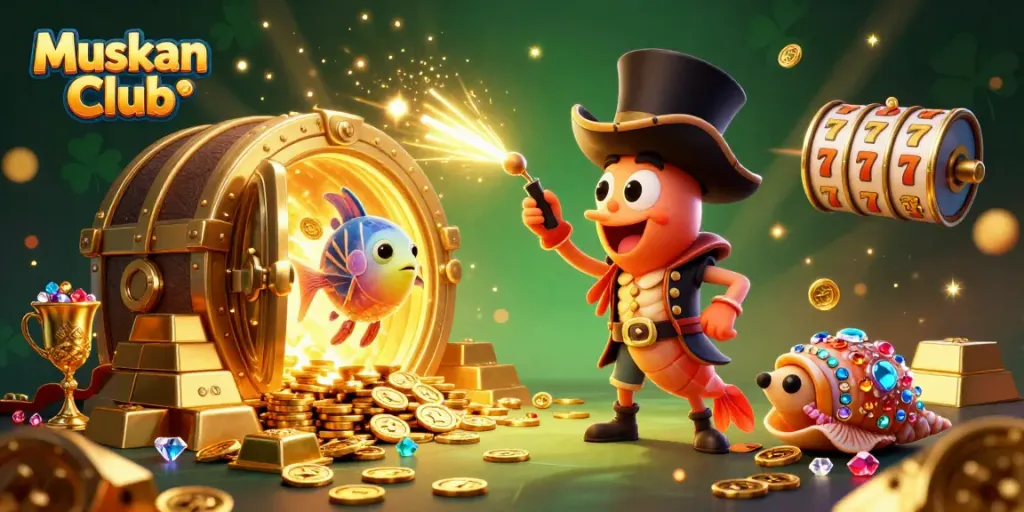Muskan Club promotes exciting gameplay with golden treasures, slots, and rich characters.