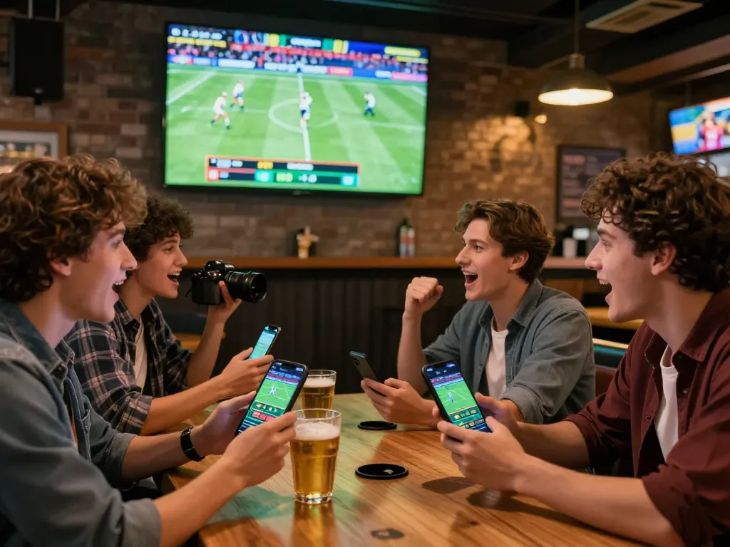 C168 đăng nhập for secure sports betting with friends in a lively bar atmosphere.