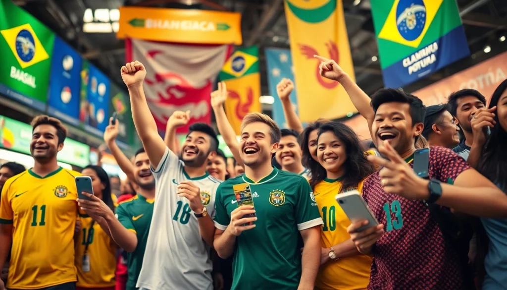 Engaged fans celebrating victory at the best sports betting sites Brazil.
