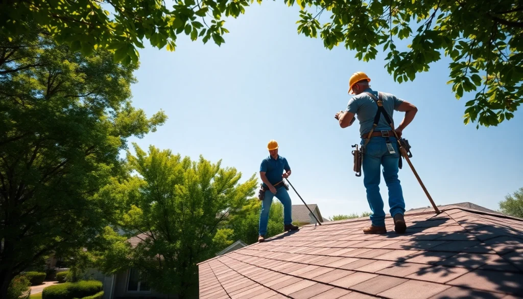 Showcasing professional roofing services with an experienced roofer working on a residential roof.
