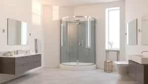 Visualiser une cabine de douche moderne avec produits sirhona fr dans un cadre élégant.