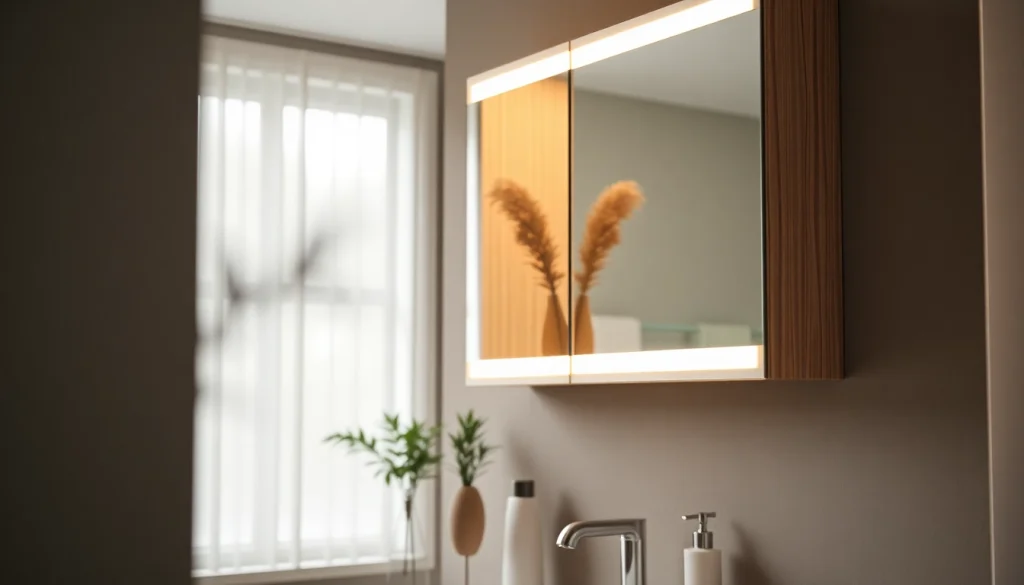 Hochwertiger spiegelschrank led im modernen Badezimmer mit stilvollem Design.