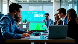 How to migrate to Microsoft 365 securely illustrated by a professional IT team working collaboratively.