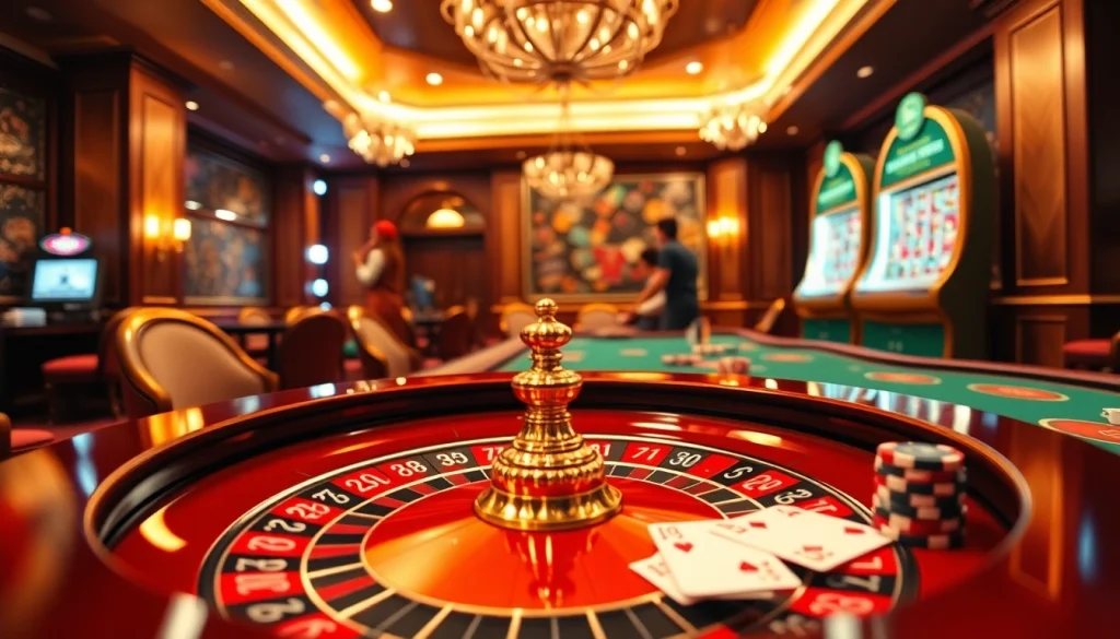 Engaging with the exciting lc88 bio in a luxurious casino setting showcasing roulette and poker.