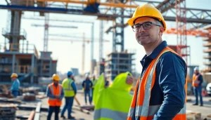 A Manhattan Construction Manager leading a team on a busy construction site, showcasing leadership and collaboration.