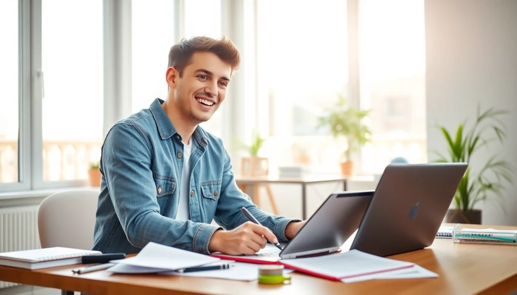 Learn how to get paid for content creation fast with a young creator working in a bright, modern office.