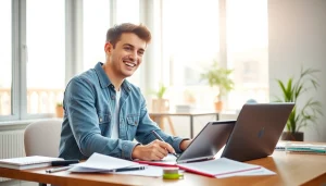 Learn how to get paid for content creation fast with a young creator working in a bright, modern office.