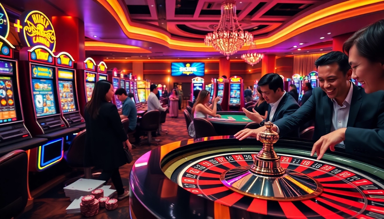 Engage in thrilling depo 5k slot gambling at an exquisite casino filled with vibrant lights and excitement.