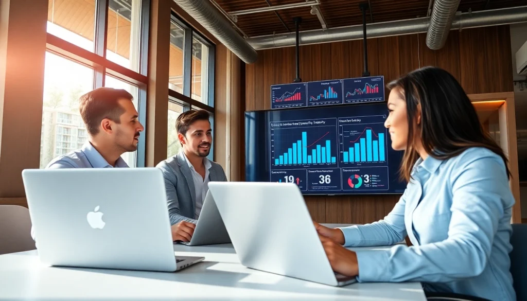 Analyze sales opportunities by industry with a collaborative sales team in a bright office.