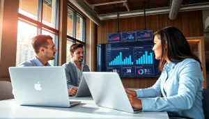 Analyze sales opportunities by industry with a collaborative sales team in a bright office.