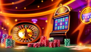 Experience the thrill of trang cá cược vua99 with colorful poker chips and a striking roulette wheel.