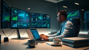 Cybersecurity analyst working on infosec data analysis in a modern office setup.