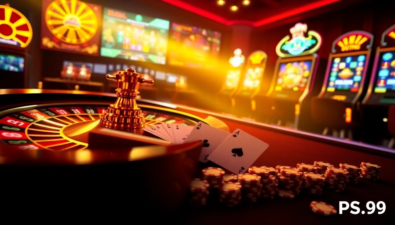 Engaging scene of nhà cái PS99 showcasing casino elements and vibrant gaming action.